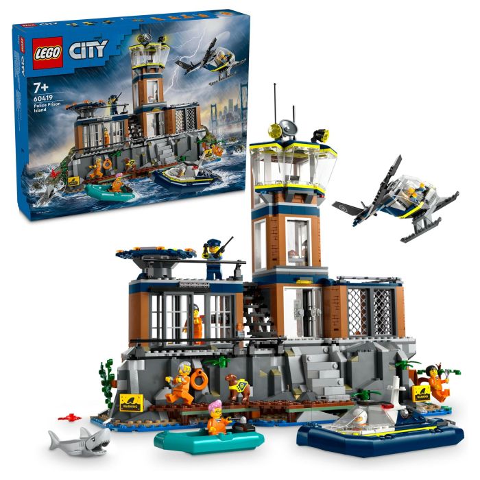 LEGO 60419 City Prisión de Policía de Aguas Profundas Juguete con Helicóptero Barco 7 Minifiguras Figura de Perro