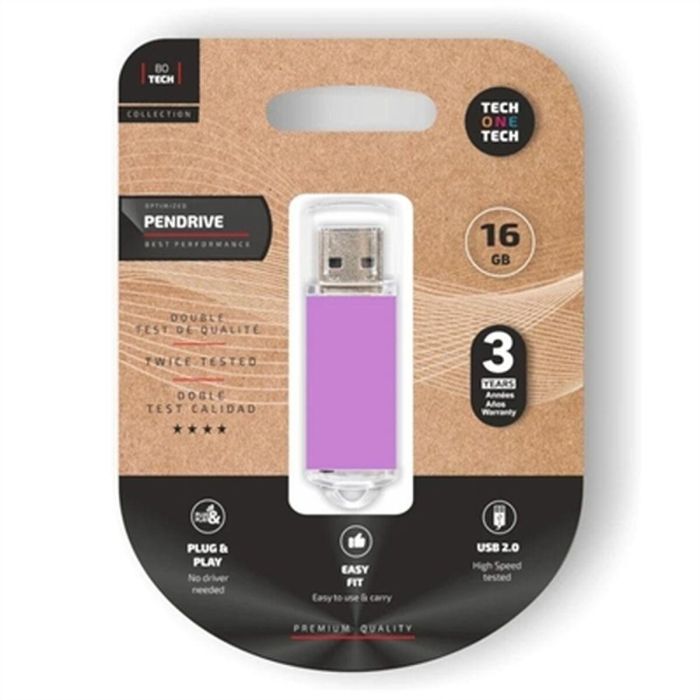 Tech One Tech TEC3009-16 Pendrive Basic 16GB USB 2.0 Púrpura Claro 1 Tech One Tech TEC3009-16 Pendrive Basic 16GB USB 2.0 Púrpura Claro 1