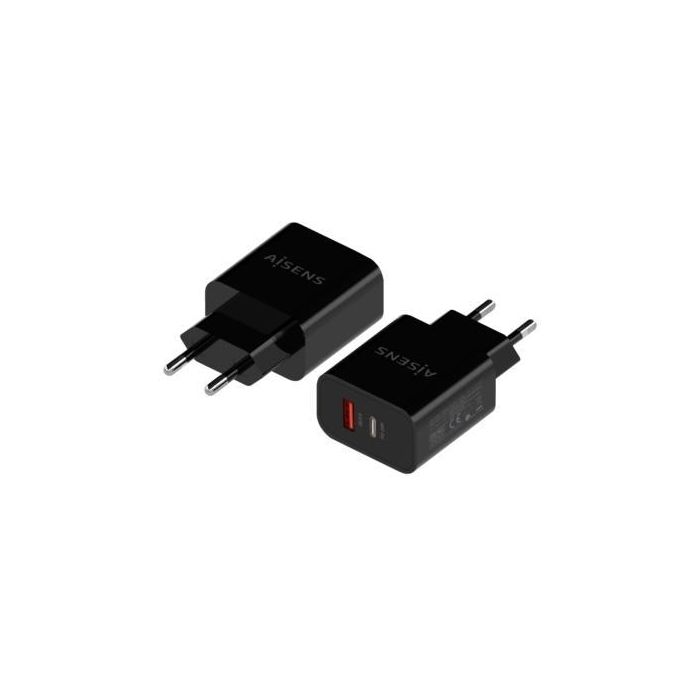 Aisens Cargador 1Xusb-C Pd3.0, 1Xusb-A Qc3.0 20 W Negro