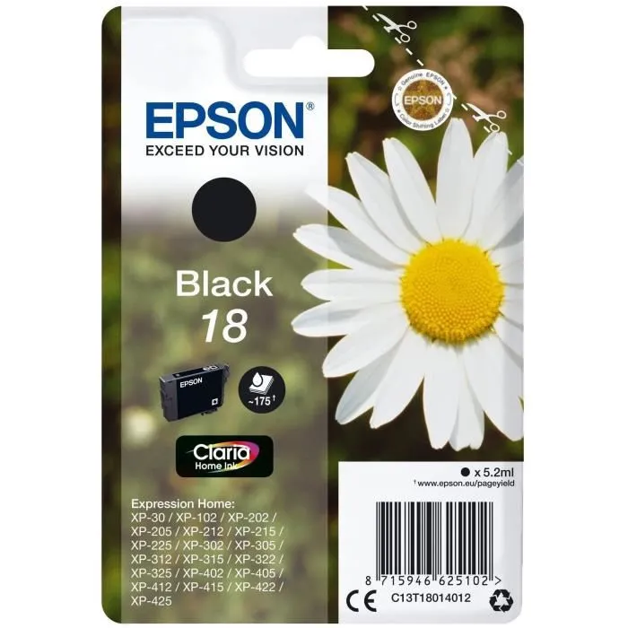 Epson Expression Home XP-102/205/305/322/405/422 Cartucho Negro nº18 1