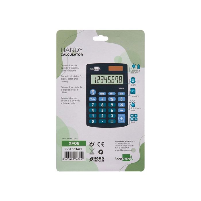 Calculadora Liderpapel Bolsillo Xf06 8 Digitos Solar Y Pilas Color Azul 98x62x8 mm 3