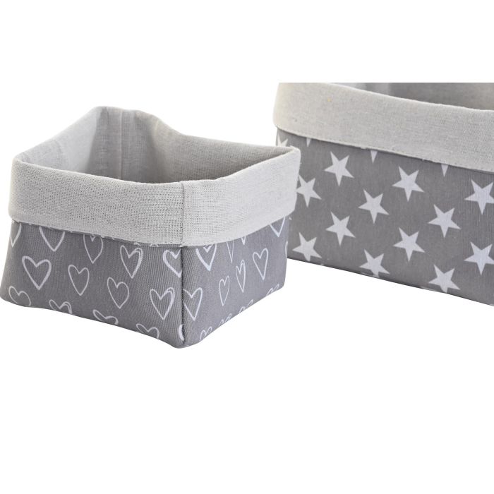DKD Home Decor Cesta Basicos Gris Blanco Algodon Eva 23 x 16 x 23 cm Set de 3 (2 Unidades)