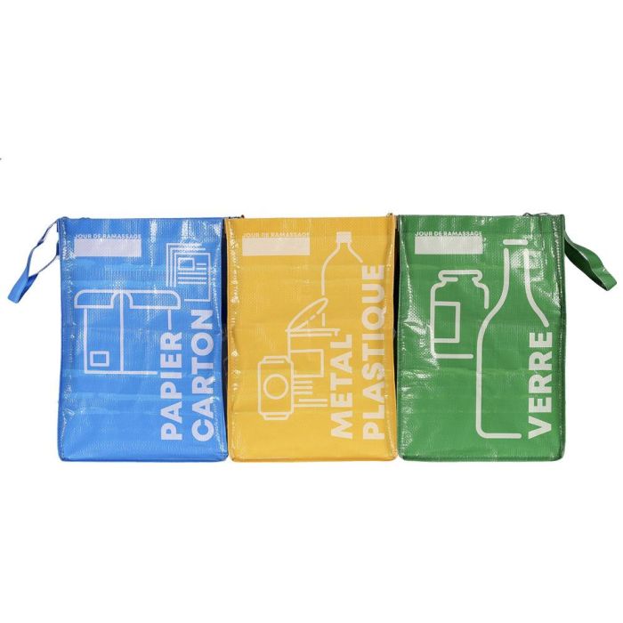 Je cherche une Idee Juego 3 Bolsas Reciclaje Separación Desechos Papel Cartón Metal Plástico Vidrio 28.5x27.5x40.5 cm 3