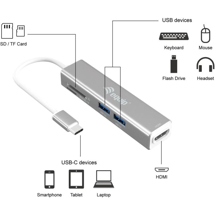 Hub USB Equip 133480 Gris 2 Hub USB Equip 133480 Gris 2