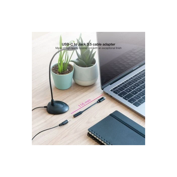 Adaptador USB-C a Jack 3.5 mm NANOCABLE 10.24.1205 11 cm Negro 2 Adaptador USB-C a Jack 3.5 mm NANOCABLE 10.24.1205 11 cm Negro 2