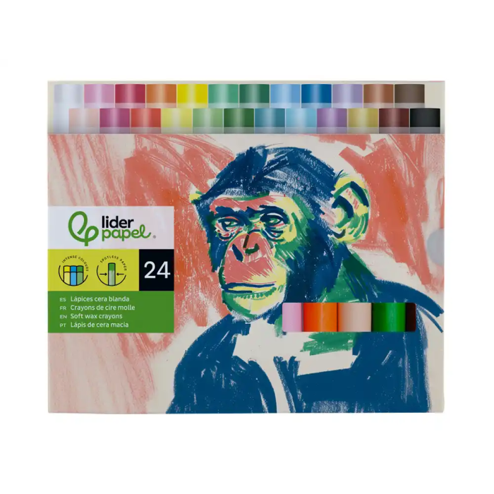 Liderpapel Lápices de Cera Blanda Redonda Caja de 24 Unidades Colores Surtidos 2