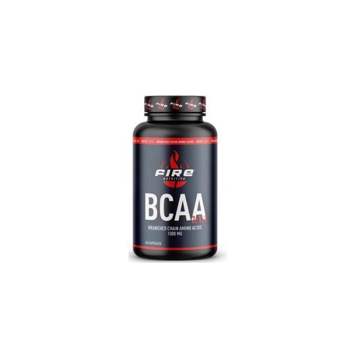 FIRE NUTRITION BCAA Ratio 2:1:1 1000mg, 60 Cápsulas. Suplemento Aminoácidos Ramificados Leucina, Isoleucina y Valina para Recuperación Muscular