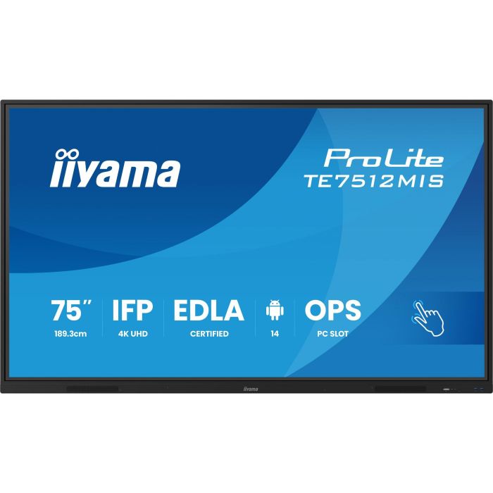 IIYAMA TE7512MIS-B4AG Monitor Interactivo Táctil 75" IPS LED 4K UHD Android 11, 8GB RAM 128GB Almacenamiento, 24/7 1
