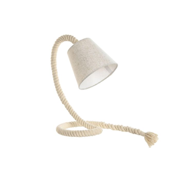 DKD Home Decor Lámpara Sobremesa Mediterráneo, Blanco, Cuerda y Lino, 35x26x18 cm (Alto x Ancho x Profundo), E14 25W 220V - Pack 4 Und.