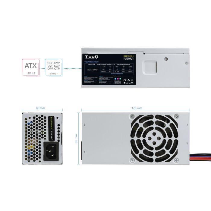 TooQ Ecopower II TFX OEM Fuente de Alimentación 500W 20+4 Pin ATX PFC Activo 78% Eficiencia Ventilador 8cm Plata 6 TooQ Ecopower II TFX OEM Fuente de Alimentación 500W 20+4 Pin ATX PFC Activo 78% Eficiencia Ventilador 8cm Plata 6