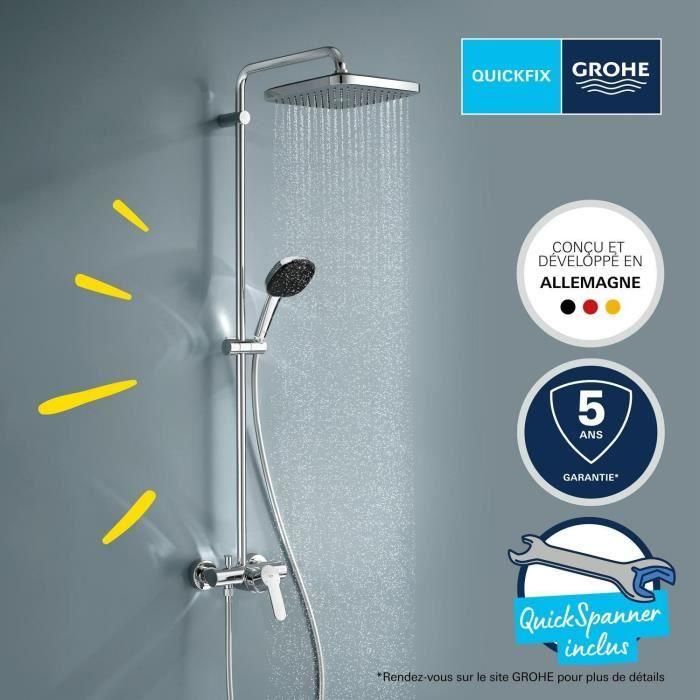 Grohe 26985001 Columna de ducha con mezclador monomando Vitalio Comfort 250, Ahorro de agua, Cromo 4