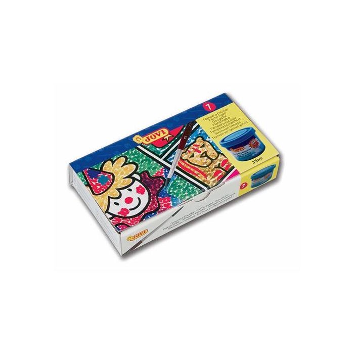 Jovi Témpera Escolar: Estuche de 7 Botes 35 mL Colores Surtidos + Pincel para Manualidades