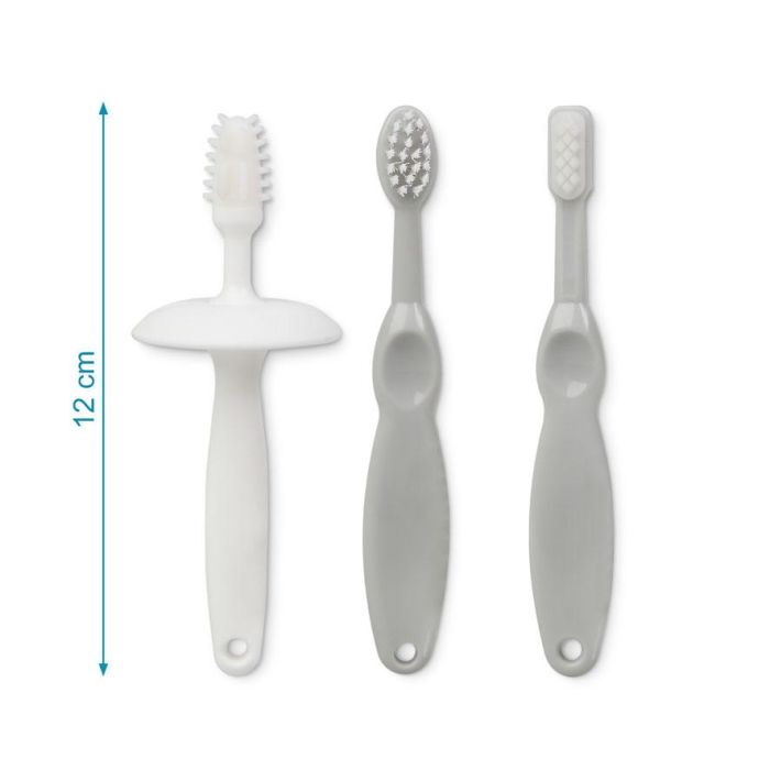 KioKids Set Higiene Bucal Evolutivo Bebé, 3 Cepillos Dentales Silicona y Nylon con Tope, Gris, +0 Meses 3 KioKids Set Higiene Bucal Evolutivo Bebé, 3 Cepillos Dentales Silicona y Nylon con Tope, Gris, +0 Meses 3