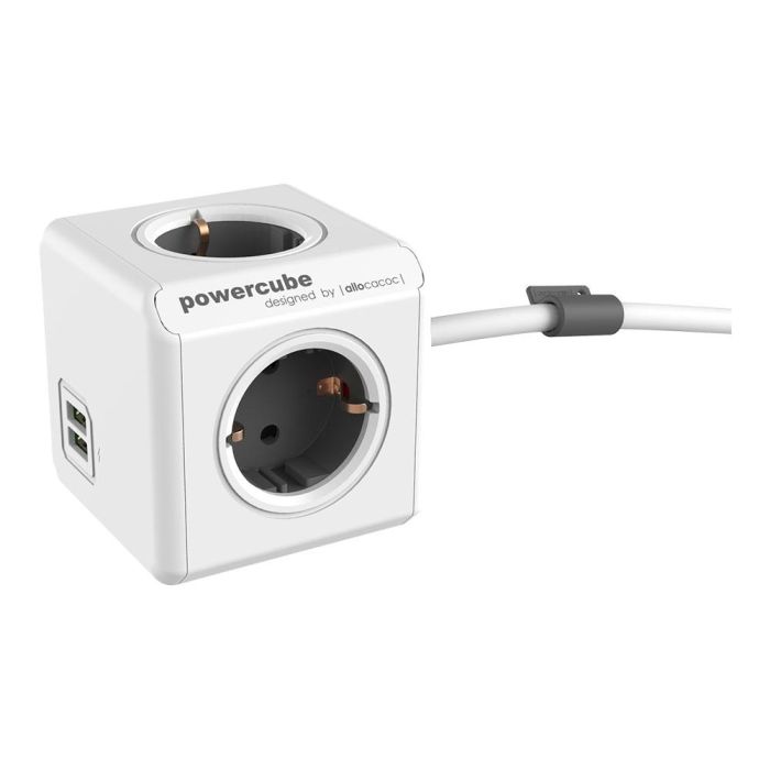 Powercube Extended + USB Base Múltiple, 4 Tomas de Corriente + 2 USB, Cable 1.5m, Color Surtido 2