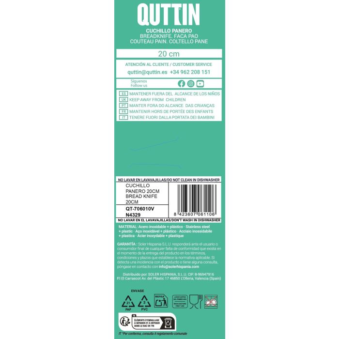 Quttin Cuchillo Panero Black de 20 cm para Cortar Pan Fácilmente (24 Unidades) 5