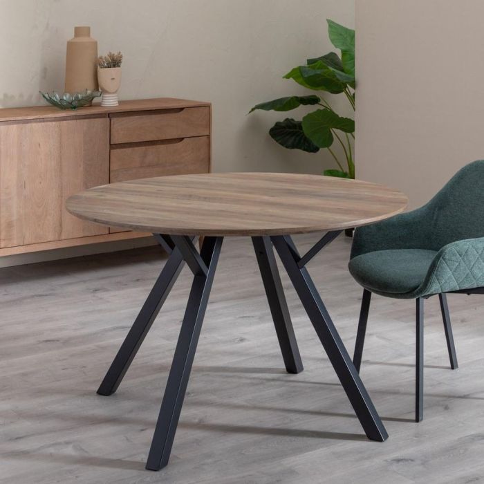 Mesa Comedor Marrón-Negro Dm-Metal Salón 120 X 120 X 75 cm