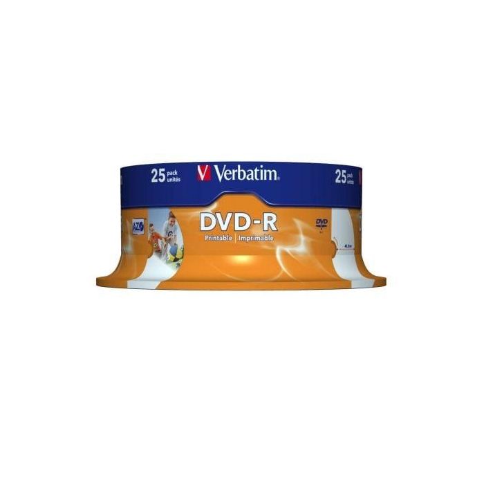 VERBATIM DVD-R 4.7GB 16x Imprimibles brillo (Tarrina 25) VERBATIM DVD-R 4.7GB 16x Imprimibles brillo (Tarrina 25)