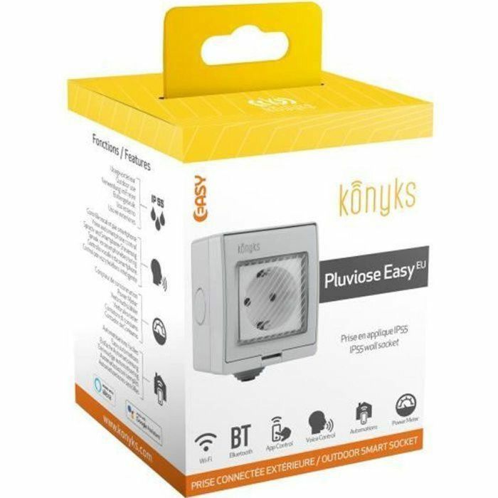 Toma exterior Wi-Fi + Bluetooth, IP 55, contador de consumo compatible con Alexa y Google Home, 16A - Konyks Pluviose Easy EU 2