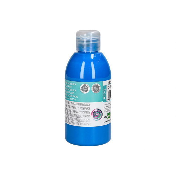 Liderpapel Pintura Acrílica Bote 250 ml Cian Multisuperficie Base Agua Colores Vivos Fácil Limpieza 1