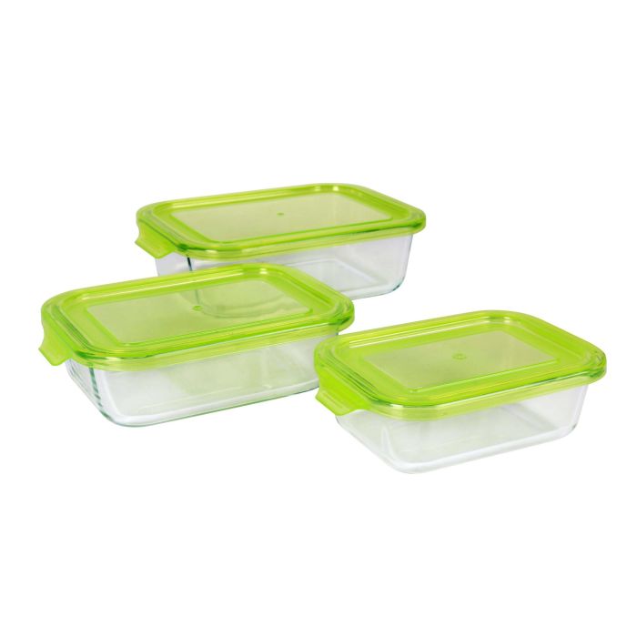 Quttin Set de 3 Fiambreras Rectangulares con Tapa Verde (6 Cajas) 3 Quttin Set de 3 Fiambreras Rectangulares con Tapa Verde (6 Cajas) 3