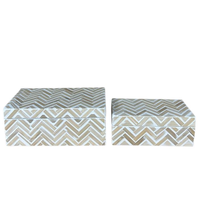 Caja Tropical DKD Home Decor Marron Blanco 16 x 12 x 30 cm Set de 2 2 Caja Tropical DKD Home Decor Marron Blanco 16 x 12 x 30 cm Set de 2 2