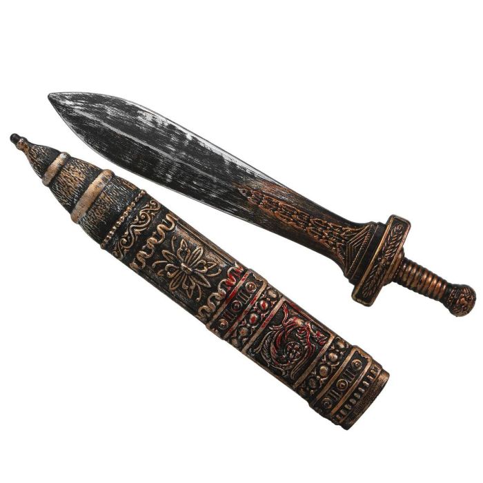 Espada Romana Antigua 55 cm con funda decorada en bronce y dorado para disfraces históricos