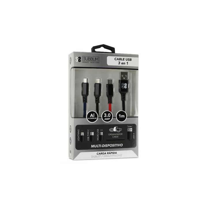 SUBBLIM Premium Cable 3in1 (Micro USB+Type C+Lighting) 5