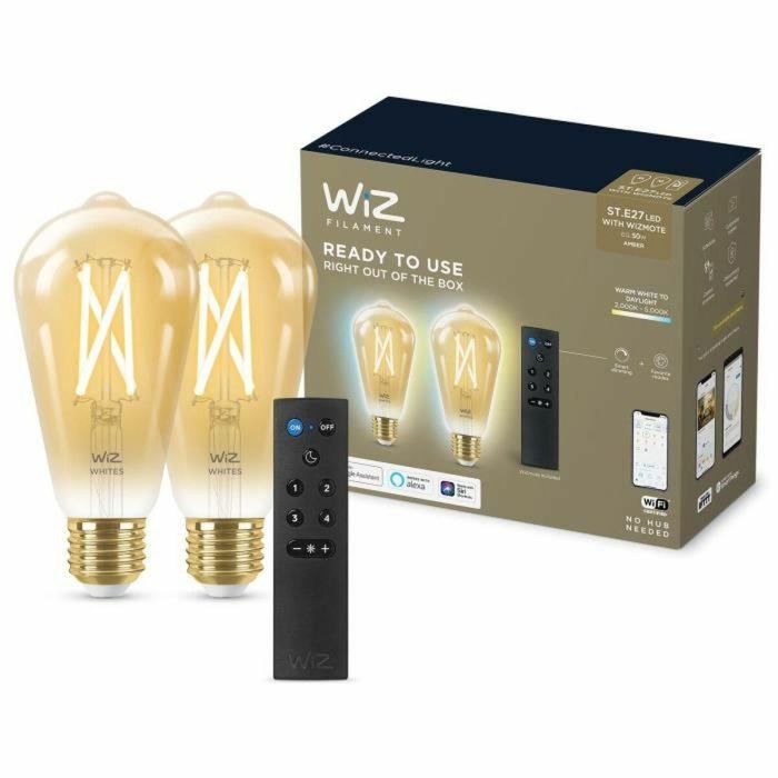 Kit de inicio WiZ 2 bombillas Edison conectadas Blanco variable E27 50W + Regulador de control remoto Nomadic 8