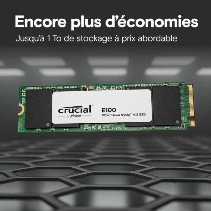 Crucial E100 SSD Disco Duro Sólido 480 GB PCIe Gen 4.0 x4 NVMe M.2 2280 Lectura 4700 MB/s Escritura 2500 MB/s CT1000E100SSD8 3