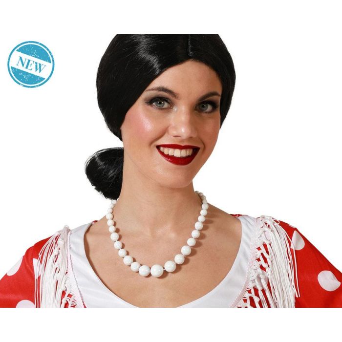 Collar Calado Corto con Perla Central Blanca para Disfraz de Flamenca