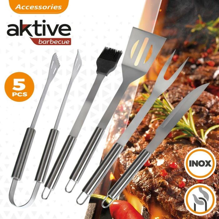 Utensilios para barbacoas Aktive Silicona Acero Inoxidable 12 Unidades 7,5 x 35 x 1,9 cm (5 Piezas) 5