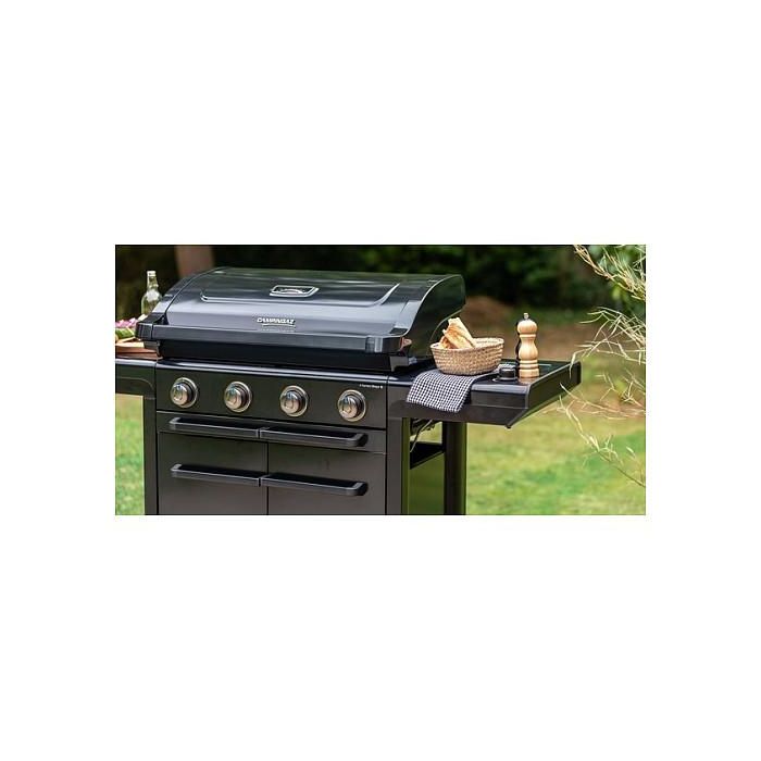 Campingaz 4 Series Onyx S 37386 Parrilla de Gas, 4 Zonas con Encendido Electrónico, Termómetro y Carro, Superficie 720 x 460 mm, Color Negro