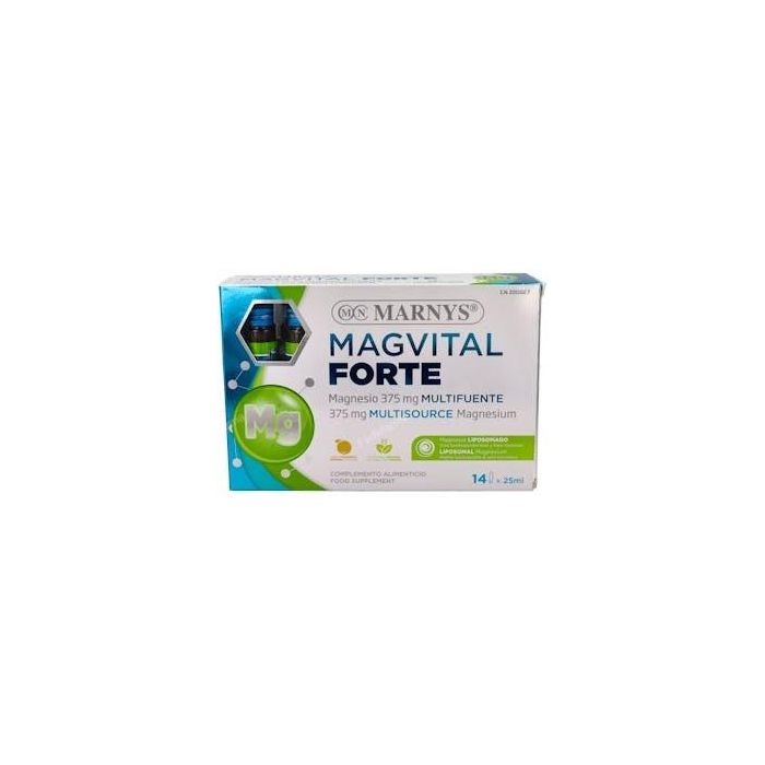 MARNYS Magvital Forte - Magnesio Liposomado con 3 fuentes, apoyo huesos y músculos. Sabor Naranja - 14 Viales