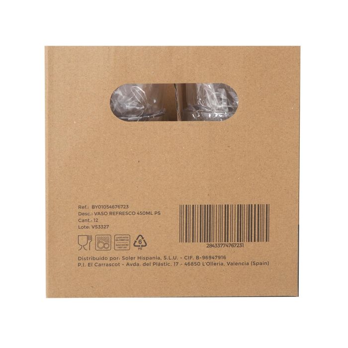 La Mediterranea Vaso Refresco 450 ml Ps. Dimensiones: 8,4 cm (ancho) x 14,4 cm (alto) x 8,4 cm (largo) (24 Unidades)