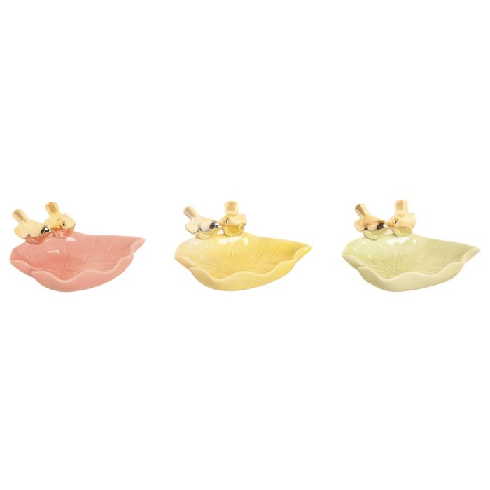 DKD Home Decor Bandeja Vaciabolsillos Shabby de Porcelana, Colores Surtidos (Amarillo, Verde, Rosa, Dorado), 17x16x7 cm (6 Unidades)