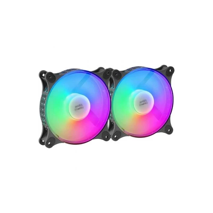 Mars Gaming MFDUO Pack 2 Ventiladores 12cm FRGB Rainbow Ultra Silenciosos FDB 12db Conectividad 3PIN+4PIN Kit con Iluminación 360º