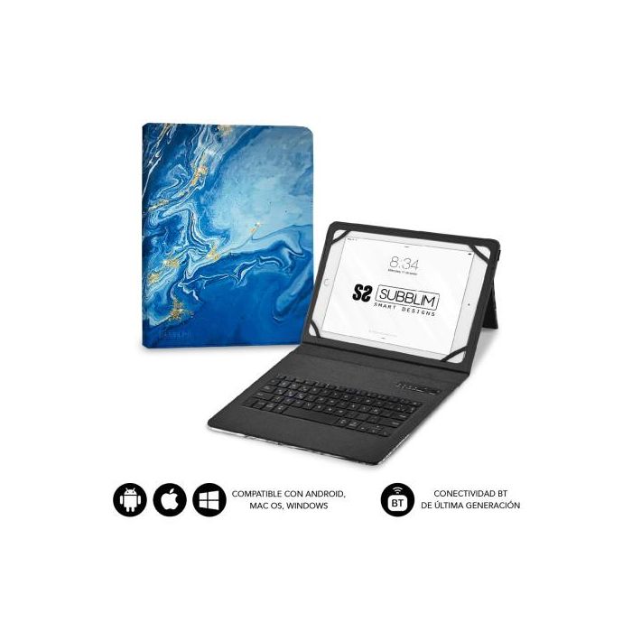 Subblim Funda con Teclado Keytab Pro BT Trendy Marmol Azul para Tablet 9-11 Pulgadas, Bluetooth 5.2, SUBKT5-BTTB01 1