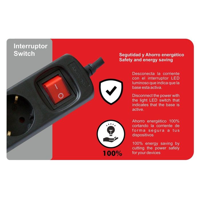 Regleta 3 Enchufes Schuko con Interruptor Silver Electronics 9643 Negro Regleta 3 Enchufes Schuko con Interruptor Silver Electronics 9643 Negro