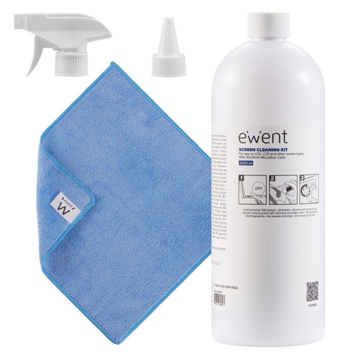 Ewent EW5680 Kit de Limpieza Universal 1000 ml para Pantallas y Plásticos, Antibacteriano, Sin Alcohol 3