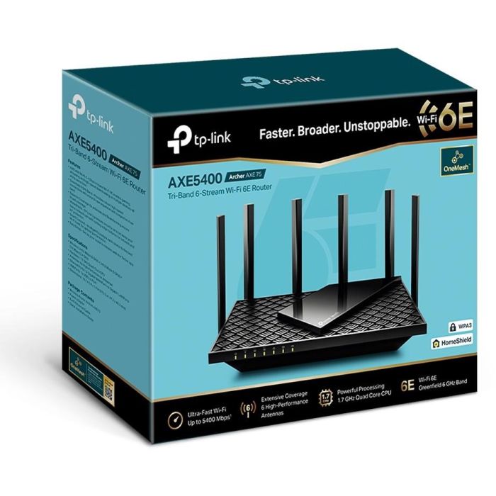 TP-Link Archer AXE75 Router de Sobremesa Wi-Fi 6E Tribanda 5400 Mbps con 5 Puertos Gigabit Ethernet y USB Negro 3