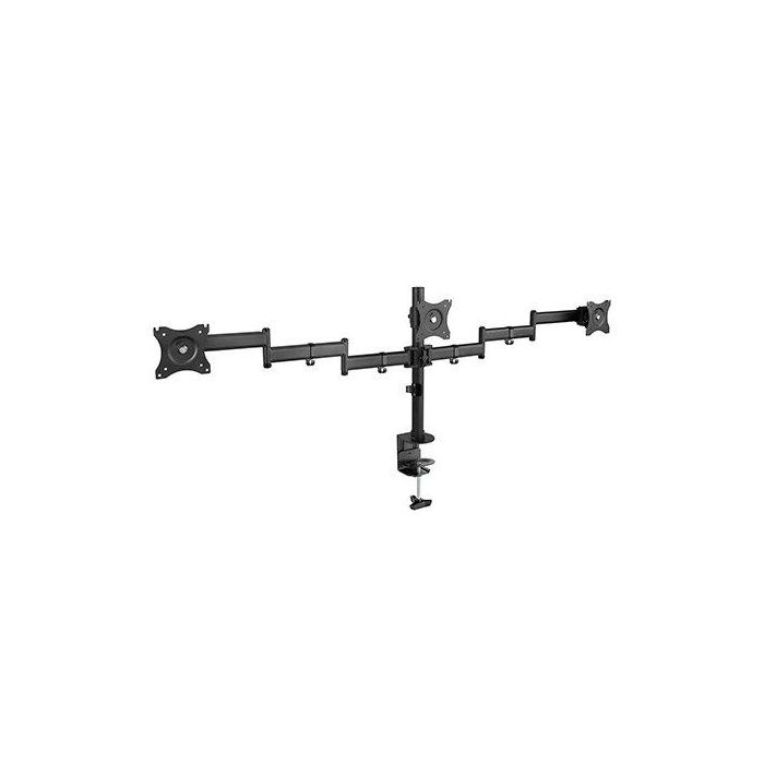 TooQ DB1327TN-B Soporte de Mesa para 3 Monitores 13-27 pulgadas VESA 75/100 8kg por Brazo Giratorio Inclinable Altura Ajustable Negro