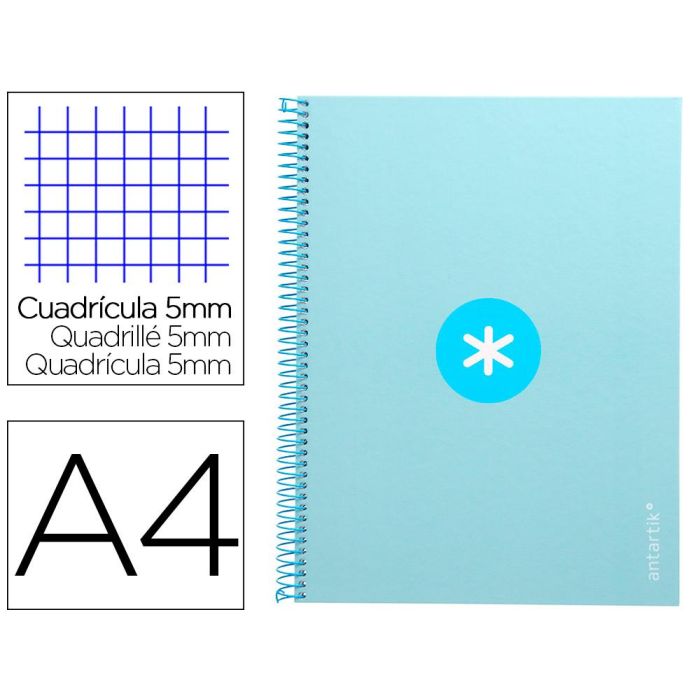 Cuaderno Espiral A4 Micro Antartik Tapa Forrada 80H 90 gr Cuadro 5 mm 1 Banda 4 Taladros Celeste