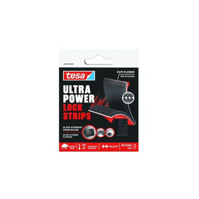 TESA Caja Tiras Adhesivas Cierre Seta Ultra Power Lock 4kg 2 Pares 50x25mm 55234-00000-00