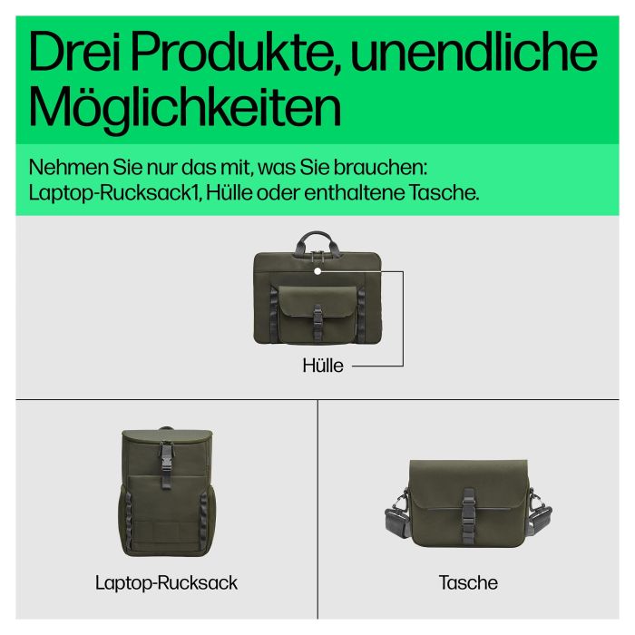 HP Mochila Modular para Portátil 9J4C1AA de 15.6 Pulgadas Verde Gris Resistente al Agua