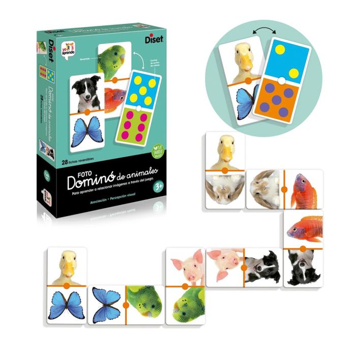 Diset 68968 Dominó Animales Clásico Yo Aprendo 28 Piezas Reversibles con Fotos Reales y Puntos de Colores (+3 años) 2