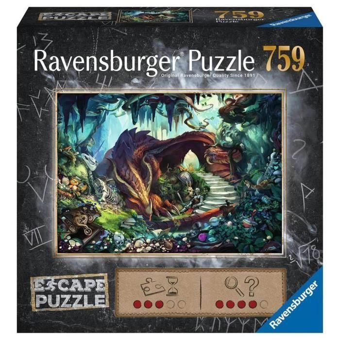 Puzzle de escape En la cueva del dragón, 759 piezas, Para adultos y niños a partir de 12 años, 1 guía del juego, 1 sobre de solución, Inspir