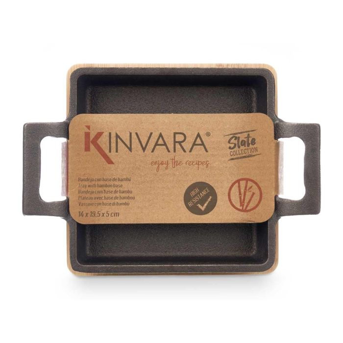 Kinvara Bandeja Cuadrada Hierro y Bambú Negra/Madera 19x14x5 cm (Set de 12) 2