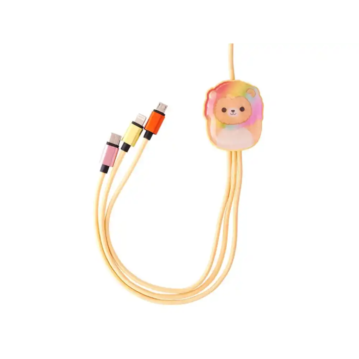 Wondee Cable de carga Squishmallows 3 en 1 (micro USB, USB-C, Lightning) Leonard El León 1.2 m, trenzado, carga rápida, licencia oficial