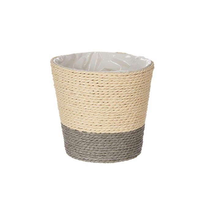 Ibergarden Macetero de Cuerda y Plástico Gris Natural para macetas de 12.5x12 cm, exterior 14x14x13 cm (24 Unidades) 1