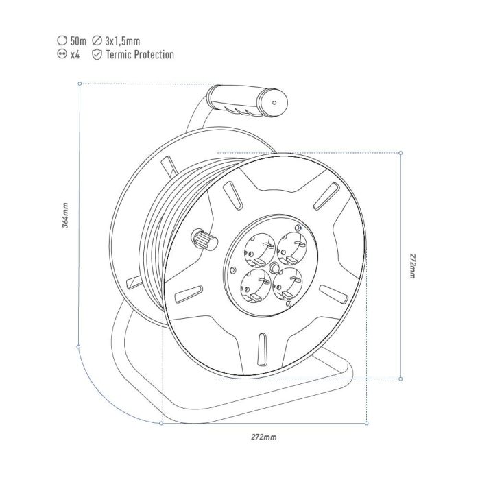 Edm Enrollacables 50 m 3x1,5 mm 4 Tomas Schuko T/Tl con Protector Térmico 2
